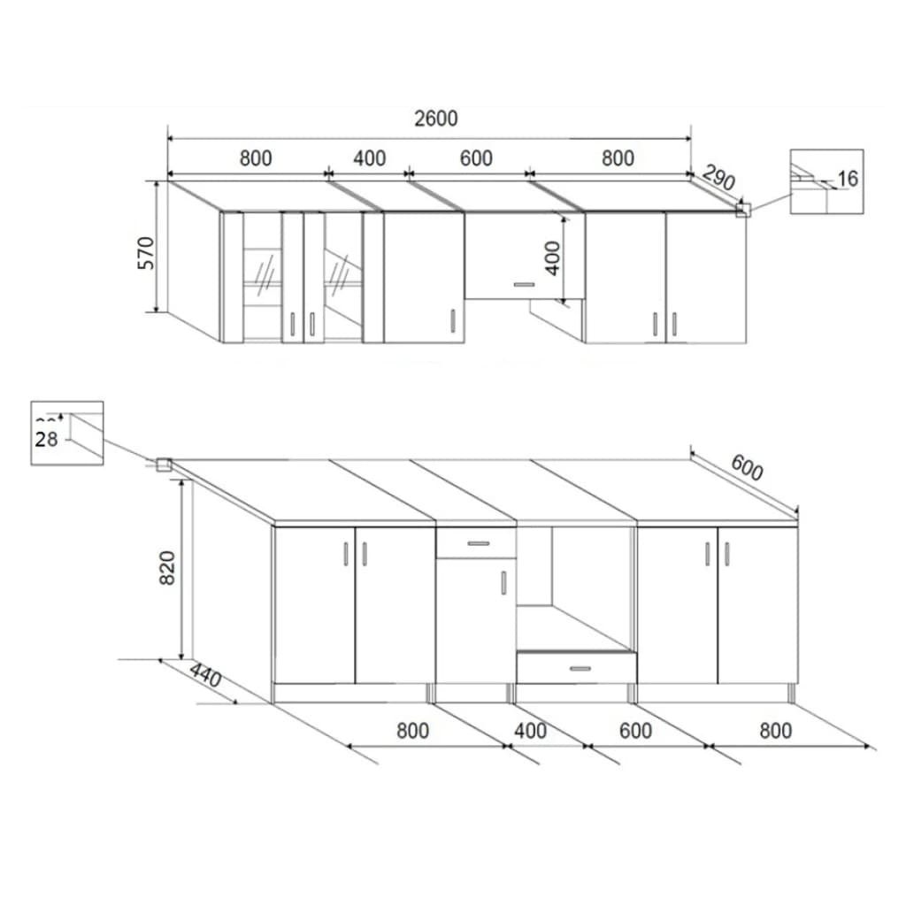 Kitchen Cabinet Unit 8 Pieces High Gloss White 260 cm